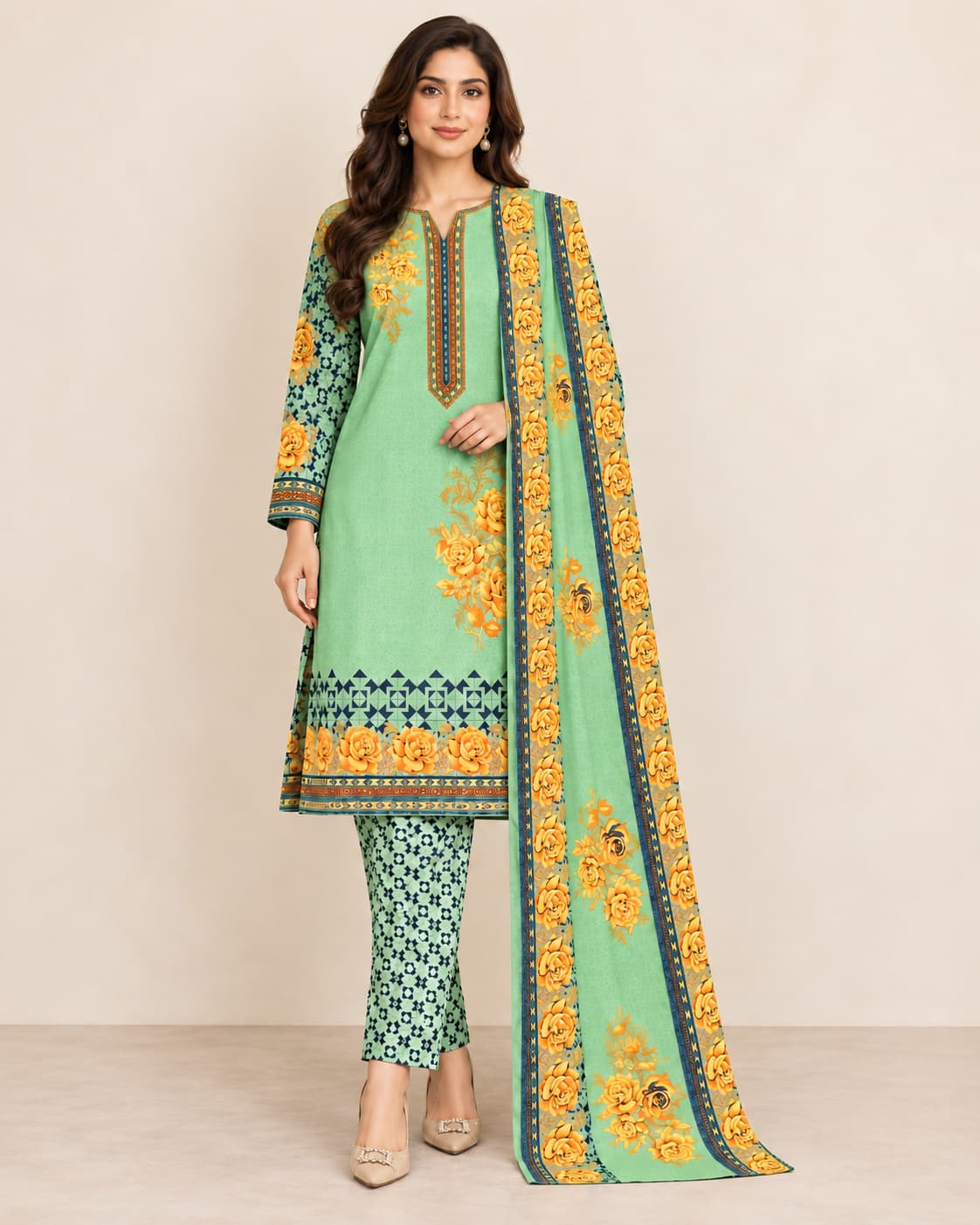 Mint & Rose Printed Linen Marina Unstitched 3 Piece Suit product view - Zaylena Wear